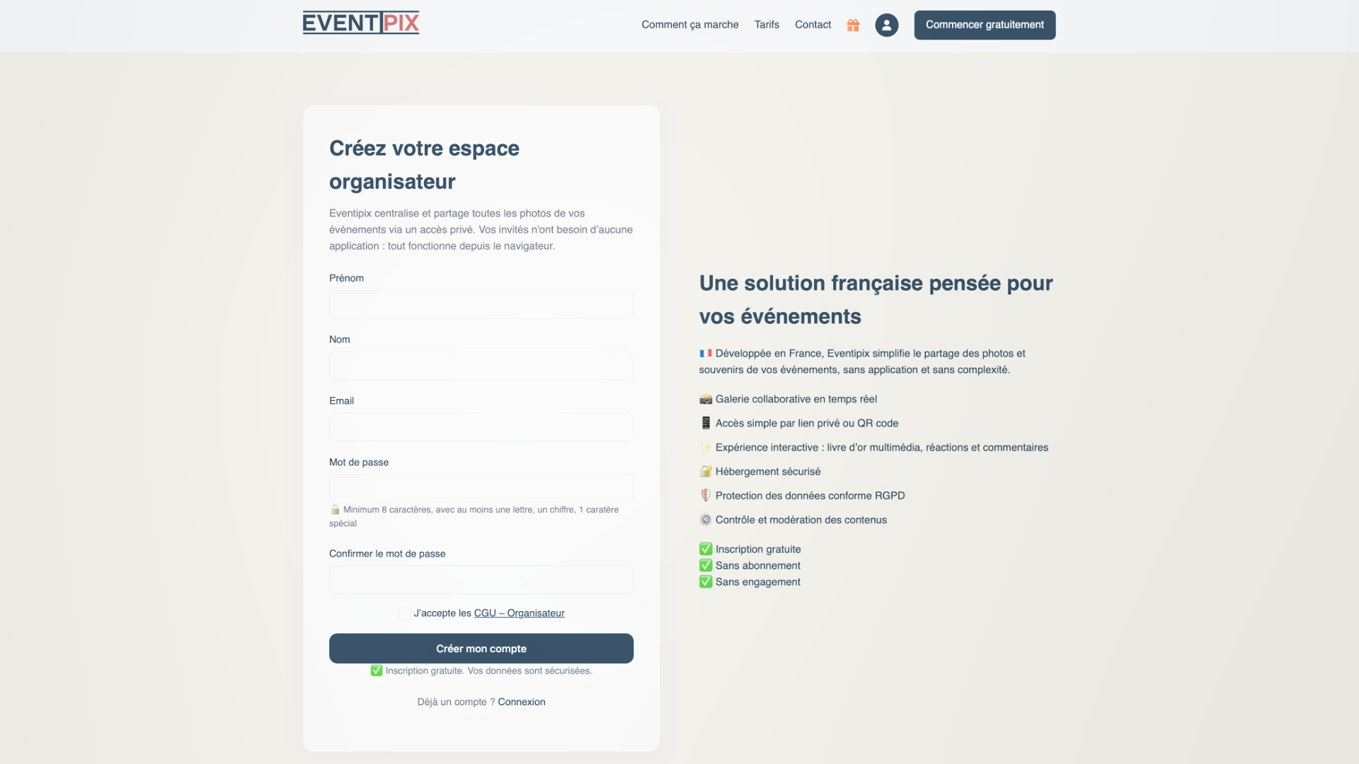 Création de compte Eventipix